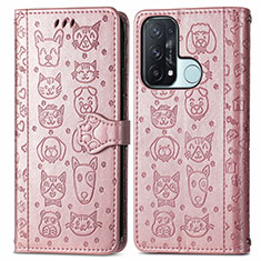 Leather Case Stands Fashionable Pattern Flip Cover Holder S05D for Oppo Reno5 A Rose Gold