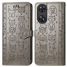 Leather Case Stands Fashionable Pattern Flip Cover Holder S05D for Oppo Reno8 T 4G Gray