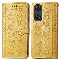 Leather Case Stands Fashionable Pattern Flip Cover Holder S05D for Oppo Reno8 T 4G Yellow