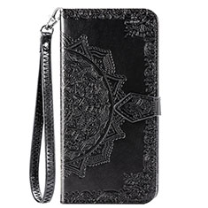 Leather Case Stands Fashionable Pattern Flip Cover Holder S05D for Samsung Galaxy A11 Black