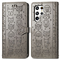 Leather Case Stands Fashionable Pattern Flip Cover Holder S05D for Samsung Galaxy S24 Ultra 5G Gray