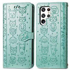 Leather Case Stands Fashionable Pattern Flip Cover Holder S05D for Samsung Galaxy S24 Ultra 5G Green