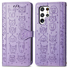 Leather Case Stands Fashionable Pattern Flip Cover Holder S05D for Samsung Galaxy S24 Ultra 5G Purple