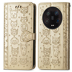 Leather Case Stands Fashionable Pattern Flip Cover Holder S05D for Xiaomi Mi 13 Ultra 5G Gold