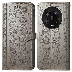 Leather Case Stands Fashionable Pattern Flip Cover Holder S05D for Xiaomi Mi 13 Ultra 5G Gray