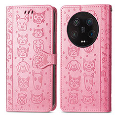 Leather Case Stands Fashionable Pattern Flip Cover Holder S05D for Xiaomi Mi 13 Ultra 5G Pink