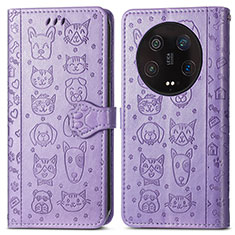 Leather Case Stands Fashionable Pattern Flip Cover Holder S05D for Xiaomi Mi 13 Ultra 5G Purple