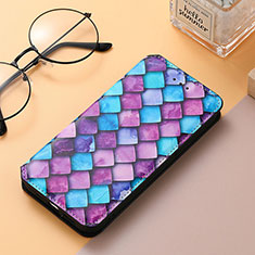 Leather Case Stands Fashionable Pattern Flip Cover Holder S06D for Huawei Honor 80 5G Purple