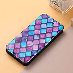 Leather Case Stands Fashionable Pattern Flip Cover Holder S06D for Sharp Aquos R8 Pro Purple