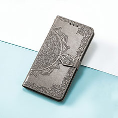 Leather Case Stands Fashionable Pattern Flip Cover Holder S07D for Huawei Enjoy 50 Pro Gray