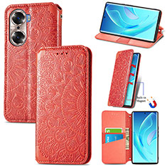 Leather Case Stands Fashionable Pattern Flip Cover Holder S07D for Huawei Honor 60 5G Red