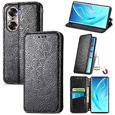 Leather Case Stands Fashionable Pattern Flip Cover Holder S07D for Huawei Honor 60 Pro 5G Black