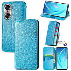 Leather Case Stands Fashionable Pattern Flip Cover Holder S07D for Huawei Honor 60 Pro 5G Blue