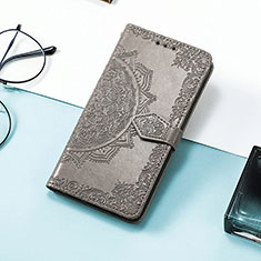 Leather Case Stands Fashionable Pattern Flip Cover Holder S07D for Huawei Honor 60 SE 5G Gray