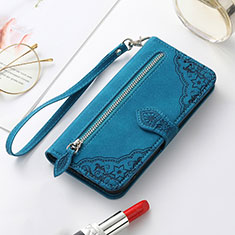 Leather Case Stands Fashionable Pattern Flip Cover Holder S07D for Samsung Galaxy S24 5G Blue