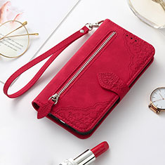 Leather Case Stands Fashionable Pattern Flip Cover Holder S07D for Samsung Galaxy S24 5G Red