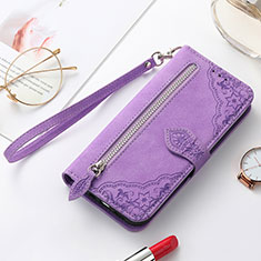 Leather Case Stands Fashionable Pattern Flip Cover Holder S07D for Samsung Galaxy S24 Plus 5G Purple