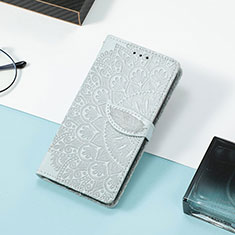 Leather Case Stands Fashionable Pattern Flip Cover Holder S08D for Huawei Honor 60 SE 5G Gray