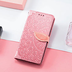 Leather Case Stands Fashionable Pattern Flip Cover Holder S08D for Huawei Honor 60 SE 5G Rose Gold