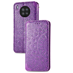 Leather Case Stands Fashionable Pattern Flip Cover Holder S09D for Huawei Honor 50 Lite Purple