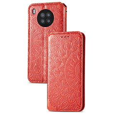 Leather Case Stands Fashionable Pattern Flip Cover Holder S09D for Huawei Honor 50 Lite Red