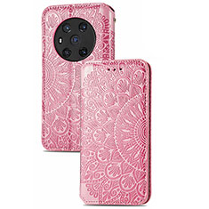 Leather Case Stands Fashionable Pattern Flip Cover Holder S09D for Huawei Honor Magic3 5G Rose Gold