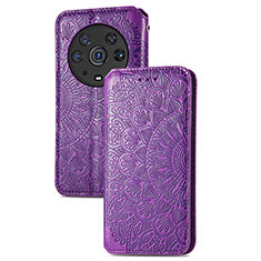 Leather Case Stands Fashionable Pattern Flip Cover Holder S09D for Huawei Honor Magic3 Pro 5G Purple