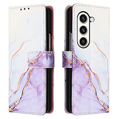 Leather Case Stands Fashionable Pattern Flip Cover Holder Y01B for Samsung Galaxy Z Fold5 5G Purple