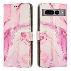 Leather Case Stands Fashionable Pattern Flip Cover Holder Y01X for Google Pixel 7 Pro 5G Pink