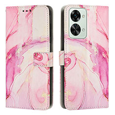 Leather Case Stands Fashionable Pattern Flip Cover Holder Y01X for OnePlus Nord 2T 5G Pink