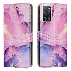 Leather Case Stands Fashionable Pattern Flip Cover Holder Y01X for Oppo A56 5G Purple