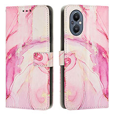 Leather Case Stands Fashionable Pattern Flip Cover Holder Y01X for Oppo A96 5G Pink