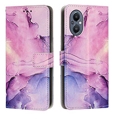 Leather Case Stands Fashionable Pattern Flip Cover Holder Y01X for Oppo A96 5G Purple