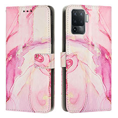 Leather Case Stands Fashionable Pattern Flip Cover Holder Y01X for Oppo Reno5 F Pink