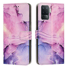 Leather Case Stands Fashionable Pattern Flip Cover Holder Y01X for Oppo Reno5 F Purple