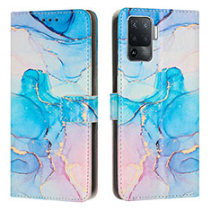 Leather Case Stands Fashionable Pattern Flip Cover Holder Y01X for Oppo Reno5 F Sky Blue