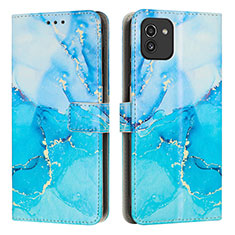 Leather Case Stands Fashionable Pattern Flip Cover Holder Y01X for Samsung Galaxy A03 Blue