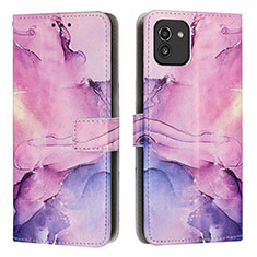 Leather Case Stands Fashionable Pattern Flip Cover Holder Y01X for Samsung Galaxy A03 Purple