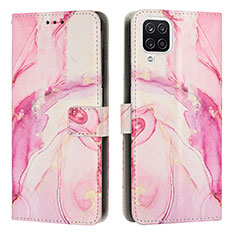 Leather Case Stands Fashionable Pattern Flip Cover Holder Y01X for Samsung Galaxy A12 5G Pink