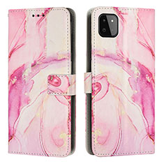 Leather Case Stands Fashionable Pattern Flip Cover Holder Y01X for Samsung Galaxy A22 5G Pink