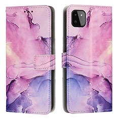 Leather Case Stands Fashionable Pattern Flip Cover Holder Y01X for Samsung Galaxy A22 5G Purple