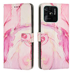 Leather Case Stands Fashionable Pattern Flip Cover Holder Y01X for Xiaomi Redmi 10 India Pink