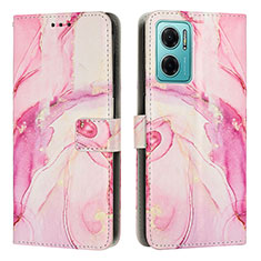Leather Case Stands Fashionable Pattern Flip Cover Holder Y01X for Xiaomi Redmi 11 Prime 5G Pink