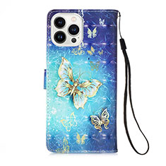 Leather Case Stands Fashionable Pattern Flip Cover Holder Y02B for Apple iPhone 14 Pro Max Blue