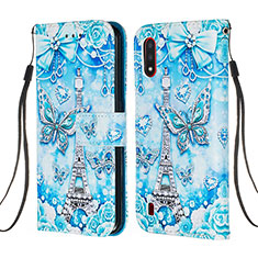 Leather Case Stands Fashionable Pattern Flip Cover Holder Y02B for Samsung Galaxy A01 SM-A015 Mint Blue