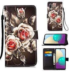 Leather Case Stands Fashionable Pattern Flip Cover Holder Y02B for Samsung Galaxy A02 Black