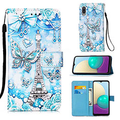 Leather Case Stands Fashionable Pattern Flip Cover Holder Y02B for Samsung Galaxy A02 Mint Blue