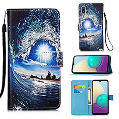 Leather Case Stands Fashionable Pattern Flip Cover Holder Y02B for Samsung Galaxy A02 Navy Blue