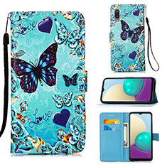 Leather Case Stands Fashionable Pattern Flip Cover Holder Y02B for Samsung Galaxy A02 Sky Blue