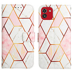 Leather Case Stands Fashionable Pattern Flip Cover Holder Y02B for Samsung Galaxy A03 White